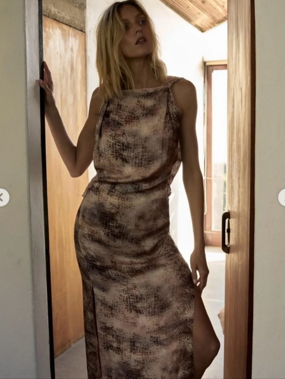 NWT Zara Cream Tan Animal Snake Print Scoop Back Midi Dress